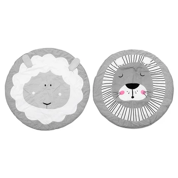 

90CM Kids Play Game Mats Round Carpet Rugs Mat Cotton Crawling Blanket Floor Carpet for Kids Room Decoration INS Baby Gifts Lion