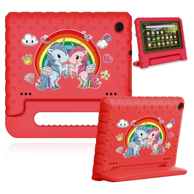 Cute Cartoon Kids Cover for Fire 7 (5th 7th 9th Gen)/HD 8 Tablet Handle Stand Funda Case for Fire HD 8 Plus (10th Gen 2020) 26.red case-twin uni