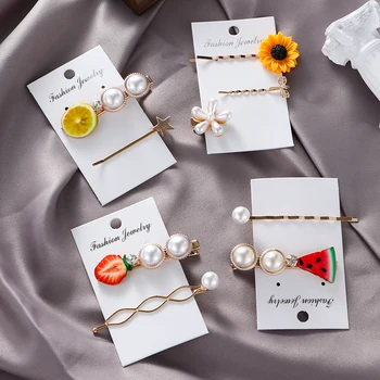 

Cute Fruit Pearl Hairpin Set Watermelon Strawberry Sunflower Lemon Women Hair Styling Accessories Barrettes Hairclip