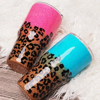 

10 pcs 30oz Pink Leopard Epoxy Tumbler Glitter Stainless Steel Handmade Cheetah Cup Christmas Gift For Water Holder DOM1172