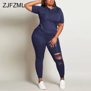 

Hollow Out 2 Piece Sweat Suits Sport Costumes For Women Short Sleeve Slim Fit Top And Skinny Pants Summer Plus Size Club Outfit