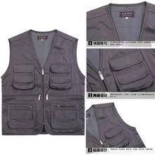 Мульти-карманы жилет рыбалка Весна Лето среднего возраста Мужской рабочий жилет тонкий свободный и плюс размер одежда Daddy Wais