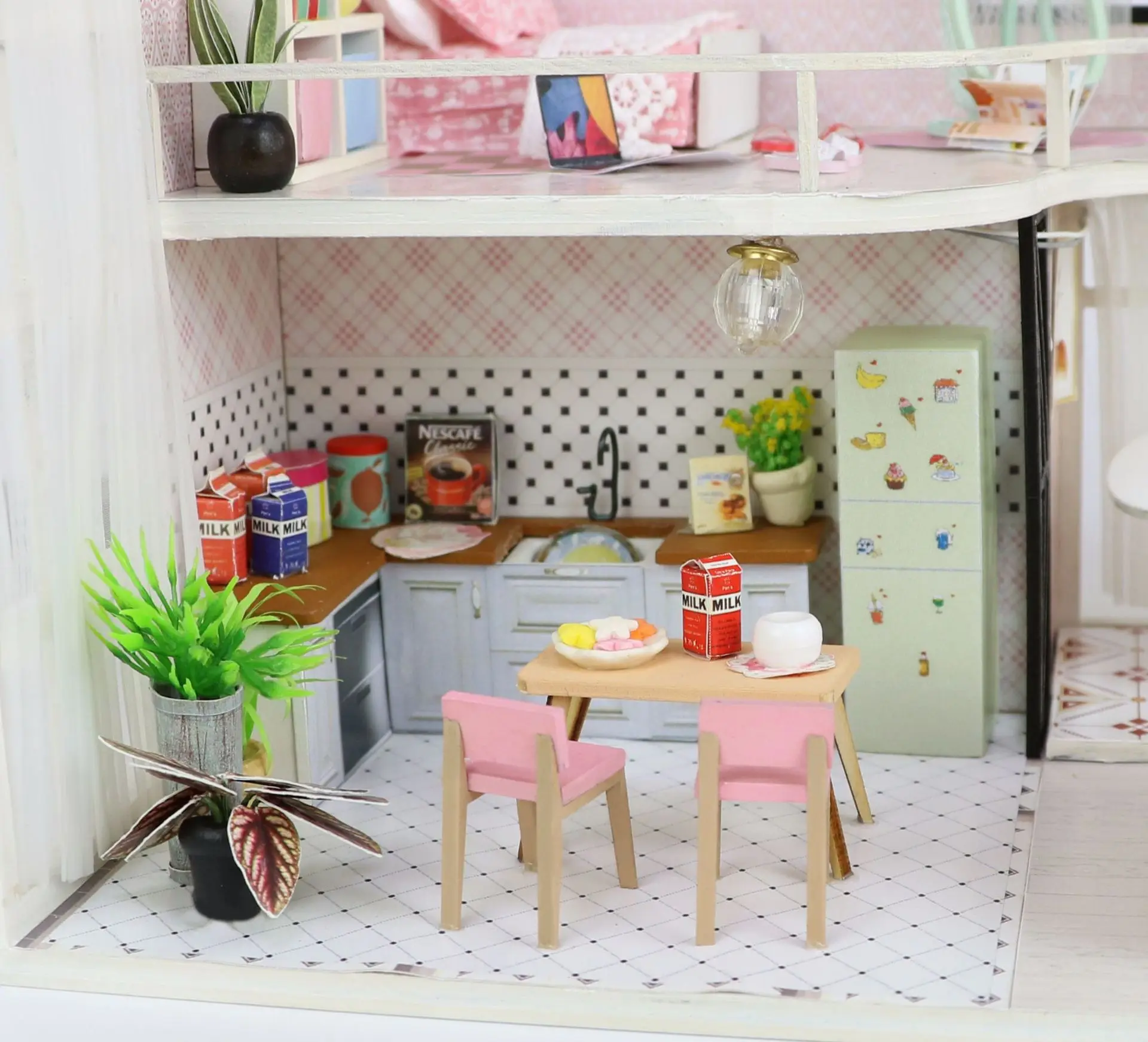 Hoomeda-diy DIY Hut Anna's Pink Melody Creative Hand-made Villa Assembled Model Birthday Gift