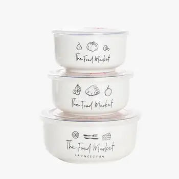 

Adeeing 3Pcs/Set Ceramic Insulated Bowls Food Preservation Large Medium Small Size Lunch Bowls