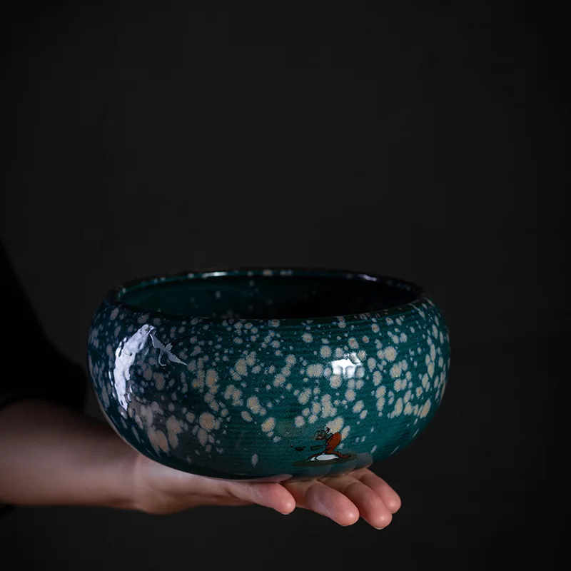 

Hand-Painted Stoneware Tea Basin Ceramic Large Writing-Brush Washer Exhausted Tea Bowl Water Meng Washed Kung Fu Tea Utensils