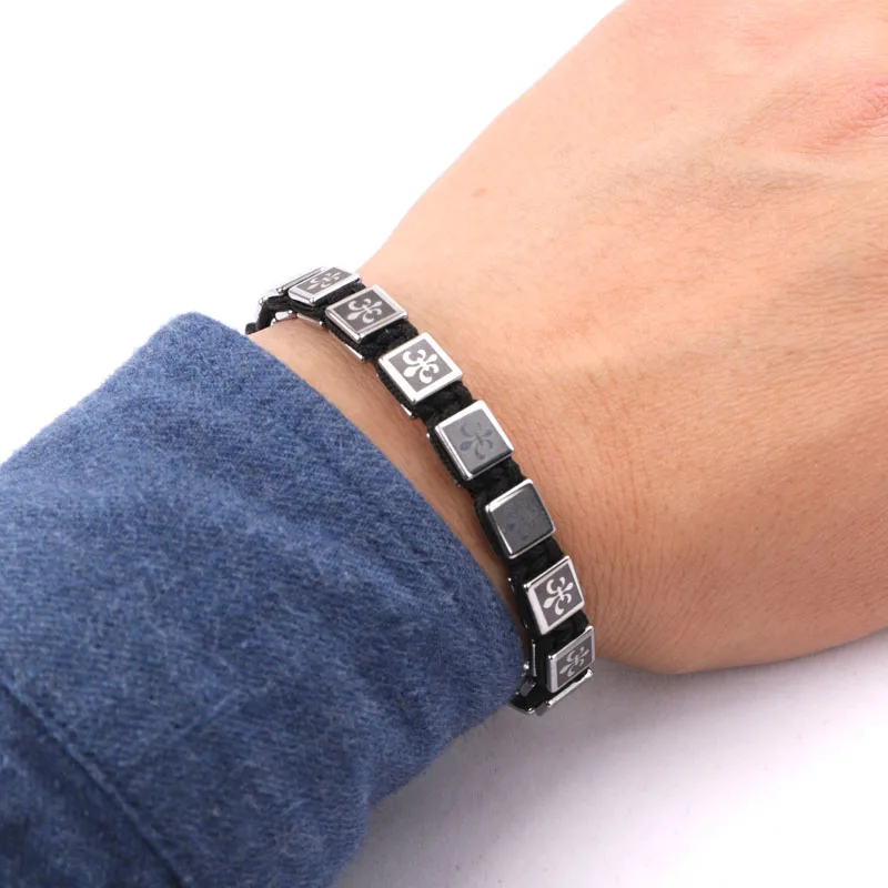 New Fashion 8MM square skull cross printed hematite beads braided friendship women men macrame bracelet bangle - Image 6