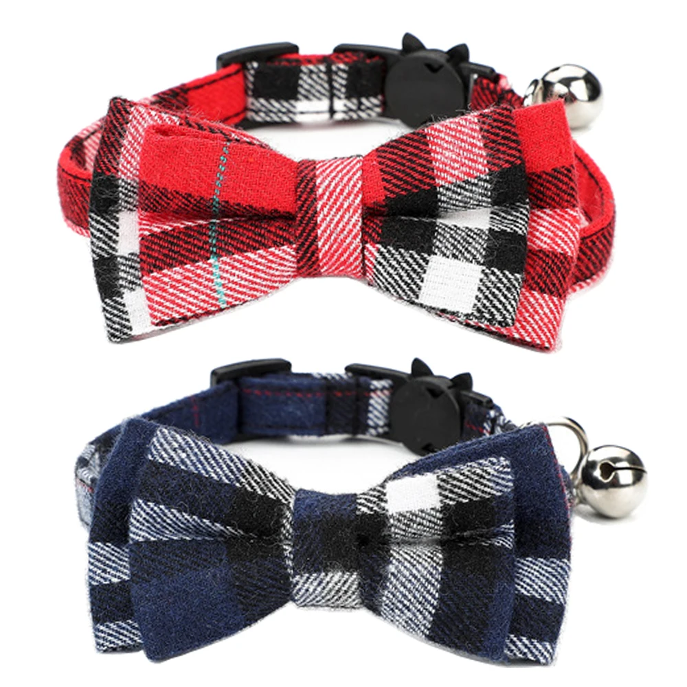 

Cat Collar Breakaway with Classic Plaid Bow Tie with Bell Perfect for Cats Kitty Kitten Adjustable from 6.3~10.2 inch