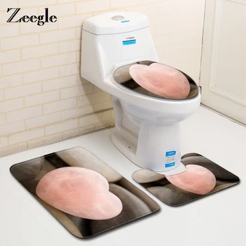 

Zeegle Bathroom Mat Heart Pattern Bath Mat Non-Slip Bathroom Rug Flannel Foam Toilet Mat Bath Rugs Absorbent Bathroom Carpet