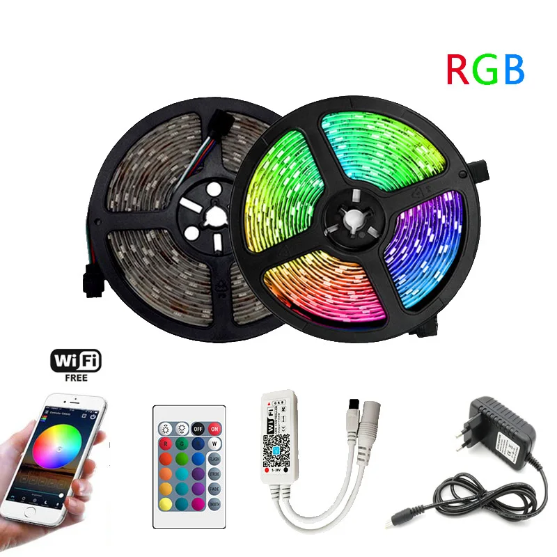 Светодиодный светильник RGB SMD 2835 гибкая лента fita светодиодный светильник RGB 5 м 10 М лента диод DC 12 В+ пульт дистанционного управления+ адаптер