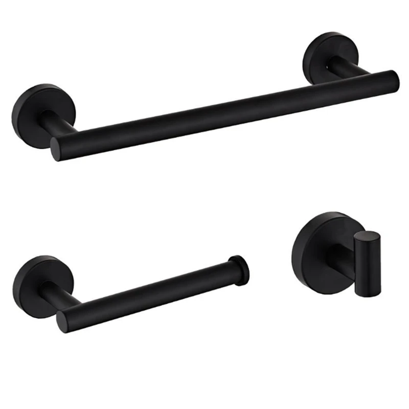 

ABSS-Matte Black 304 Stainless Steel Toilet Paper Holder Bathroom Toilet Roll Holder Towel Ring Rack Bathroom Accessories