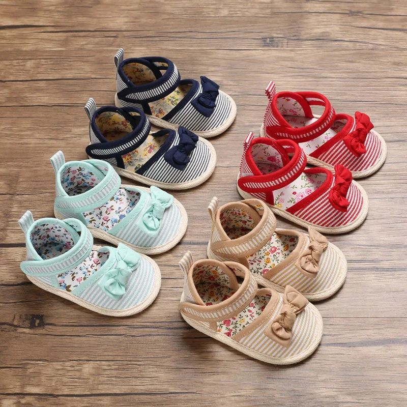 

Summer Baby Girls Sandals Striped Bow Fashion Cute Girl Shoes Cotton Soft Bottom Newborn Baby Sandals Prewalker0-18M