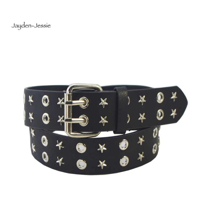 High Quality Men's PU Leather Metal Ring Buckle Solid Elegant Punk Waistbands Double-breasted Punching Male Adjustable Belt |