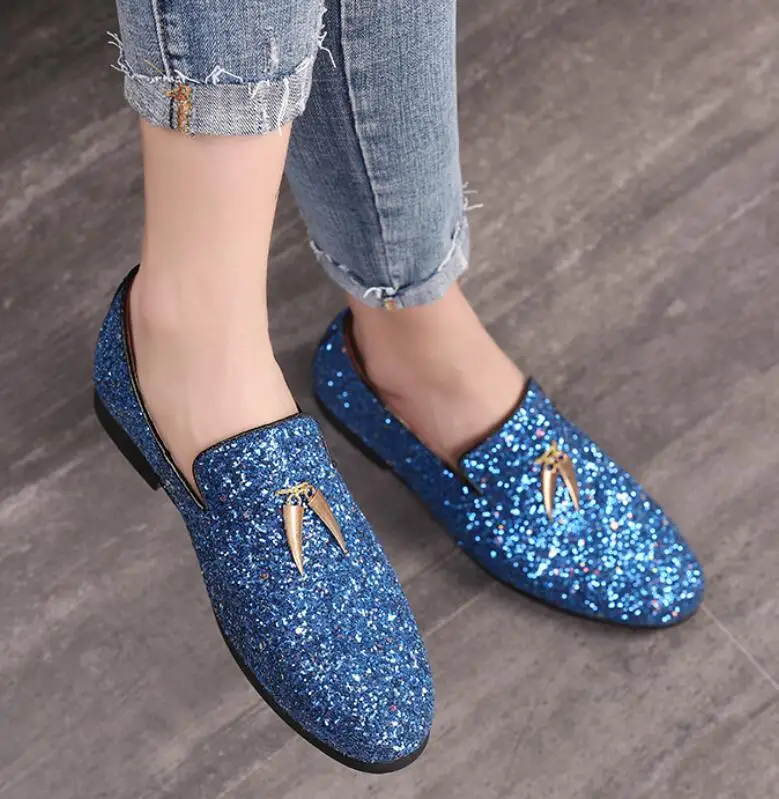 Plus Size 38-47 Mens Shoes Casual Fashion Nightclub Bars Party Superstar Shoes Slip-on Sequin Wedding Mens Loafer Moccasins