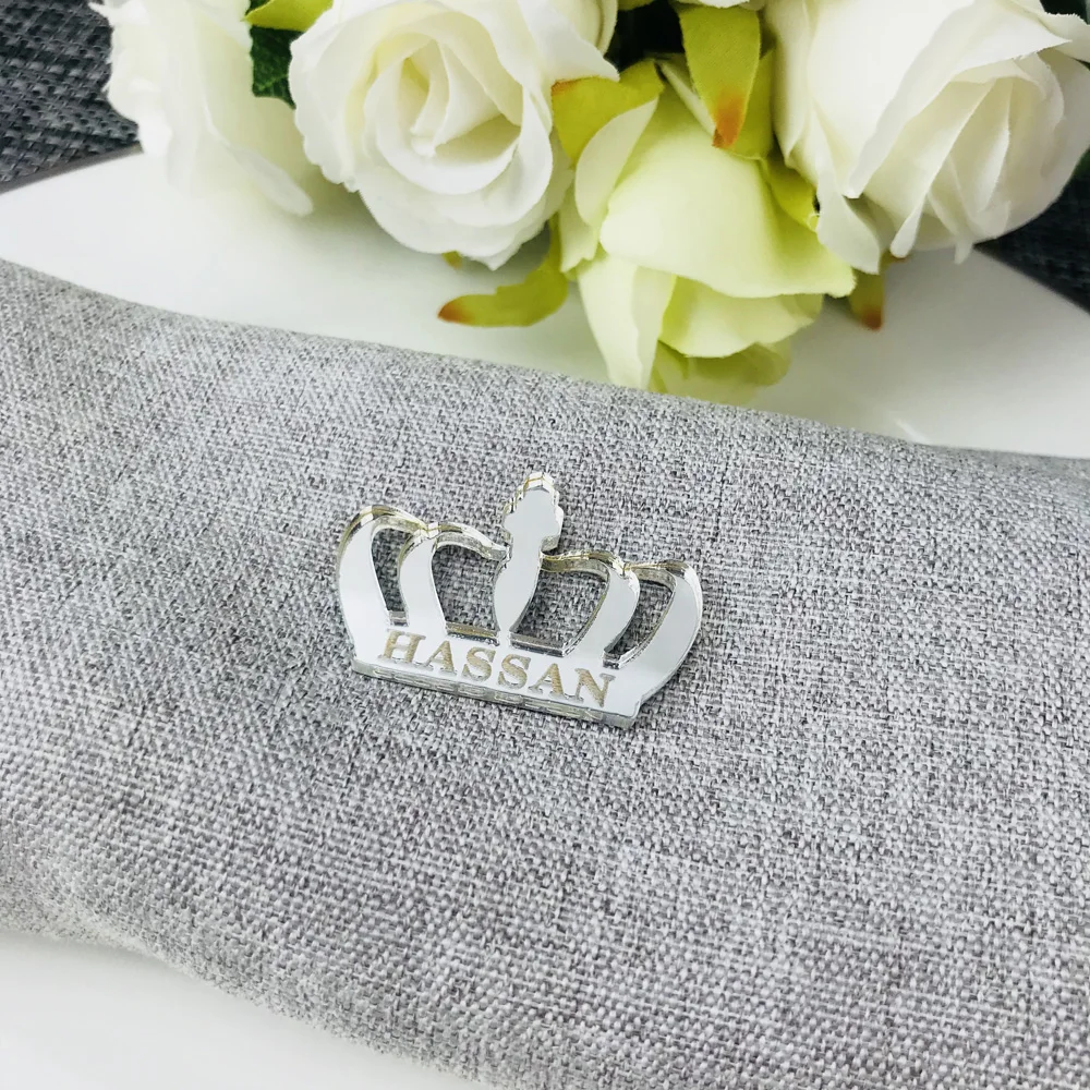 Personalized Acrylic Logo for Party Wedding Baby Shower,Custom Made Gold Acrylic Crown Mirror Tags, Engraved Chocolates Tags