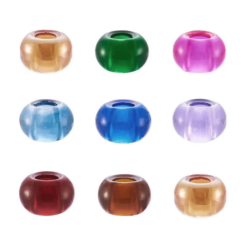100pcs Glass Beads European Bead Rondelle Large Hole Beads Mixed Color for Jewelry Making DIY Bracelet Necklace 15x10mm