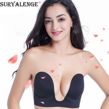 

SURYALENGE Women's One-Piece Deep U Gathering Half Piece Bras Brim Wedding Party Sexy Silicone Invisible Strapless Underwear