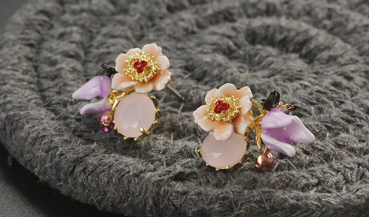 Новая мода, эмалированные художественные капельные серьги-гвоздики с маслом для женщин, подарок, розовые цветы, серьги в форме бабочки, хорошее ювелирное изделие