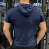 GYM Sport Hooded Running Men T shirt Fitness Slim High Elasticity Breathable Quick Dry Bodybuilding Mens Tshirt Men Tee Tops ► Photo 2/6