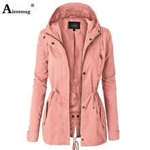 Однобортное пальто на молнии, Осень-зима, Женское пальто, одноцветные вельвтовые штаны с розовой шнуровкой, тонкая женская ветровка с капюшоном, длинная куртка