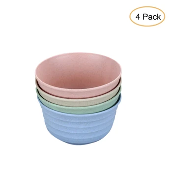 

4 Pcs Set Eco-friendly Wheat Straw Children Rice Noodles Salad Bowl Plate Colorful Sauces Plate Snacks Dish Kitchen Tableware