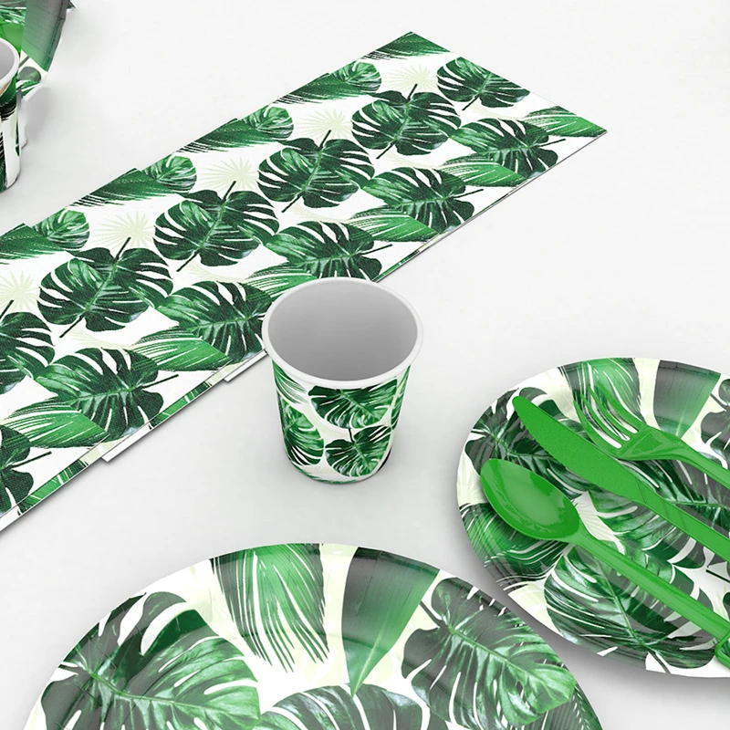 Гавайская одноразовая посуда с листьями для летней вечеринки бумажная тарелка салфетка для чашек тропический Свадебный день рождения, мероприятие, вечеринка
