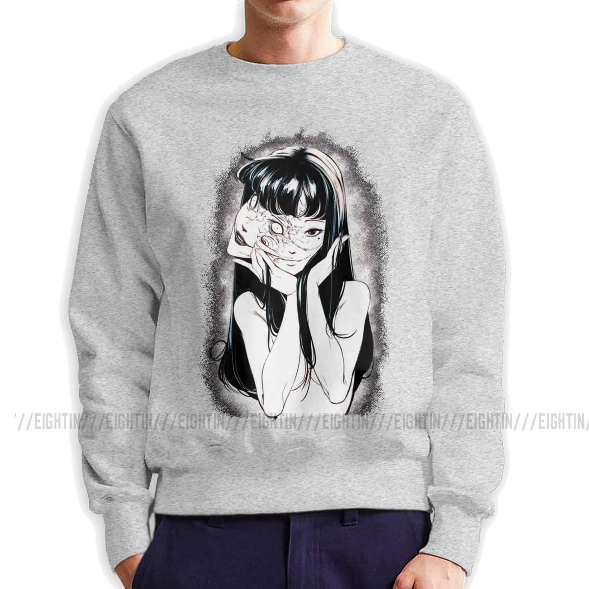 Junji Ito, мужские пуловеры, хлопок, толстовки, новинка, Tomie Japanese Kago Manga Horror Tomie Harajuku, топы, худи для гика - Цвет: Серый