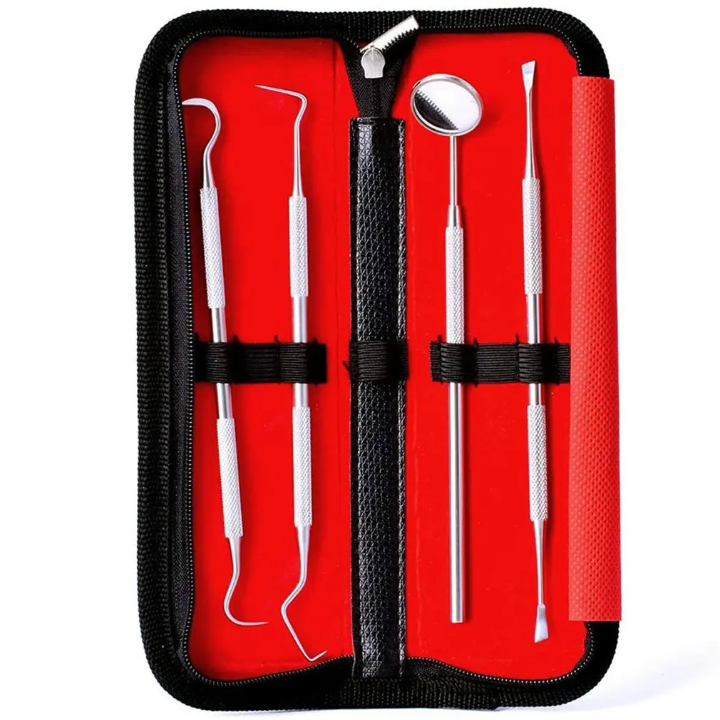

Stainless Steel 4 PCS Oral Care Set Dentist Tool Set Professional Dental Mouth Mirror Mrobe Tongue Scraper Tweezer Dentist set