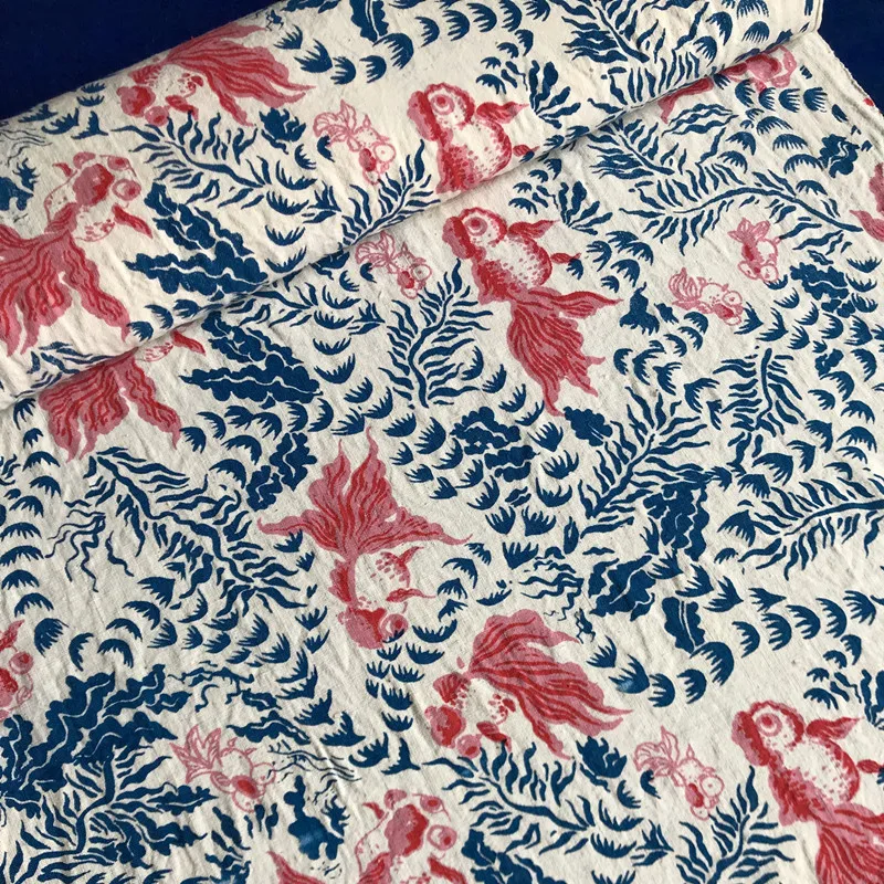 CF647 Золотая рыбка ручное плетение ткани хлопок ткани ручная печать и крашение грубые ткани украшения скатерти