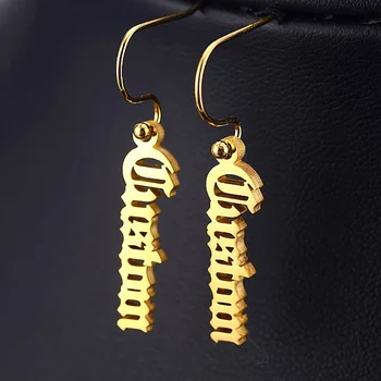 

2019 Fashion Custom Name Earrings Personalized Vertical Name Women Earrings Dangle Name Earrings Stainless Steel Jewelry