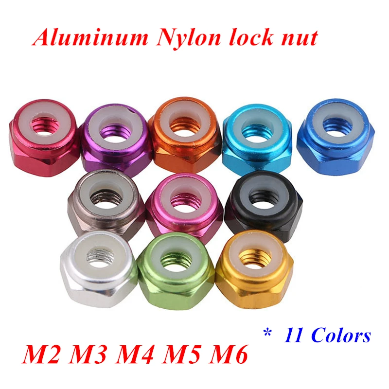 dadi in alluminio anodizzato a 4 colori, dadi esagonali autobloccanti con inserto in nylon Kit assortimento dadi flangiati esagonali M2 M3 M4 M5 da 10 pezzi