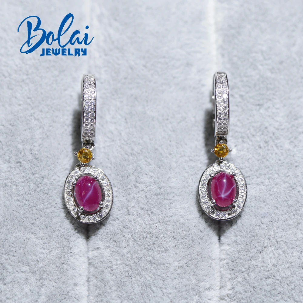 

Bolai star ruby dangle earrings real 925 sterling silver created gemstone fine jewelry clasp earring for women's best gift