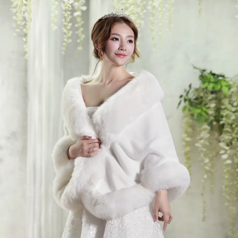 thick-fur-shawl-wedding-Wear-Winter-bride-warm-imitation-fur-lady-cape-solid-color-cold-proof (1)