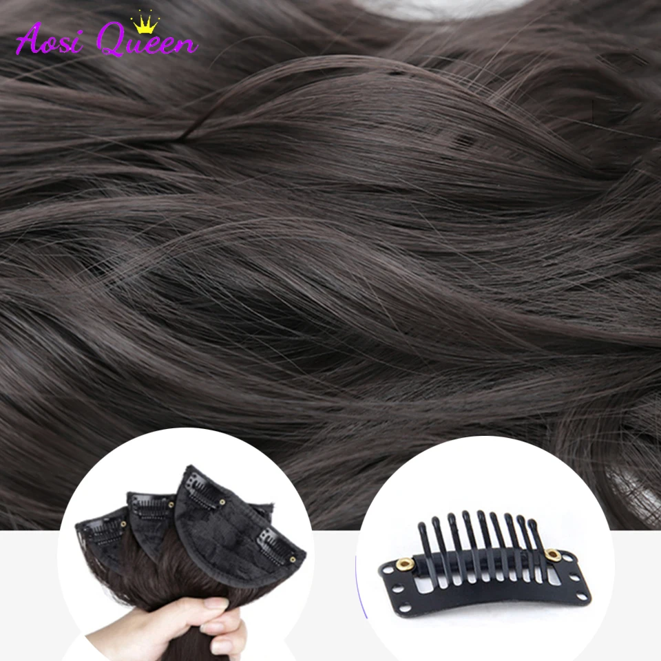AOSI Synthetic Hair extension Wavy hair Heat-Resistant Fiber Fake Hair Wig Long Piece with two clips Three-piece suit synthetic hair extension