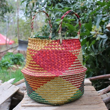 

Foldable Rattan Straw Basket Handmade Folding Storage Basket Flower Pot Seagrass Flower Baskets Home Decoration Garden Planter