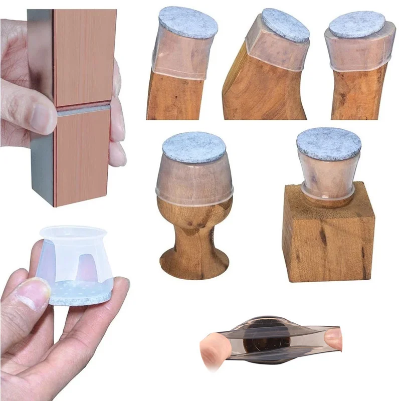 8/16pcs Non-slip chair leg cover socks with felt silicone square round end cap for table furniture feet pad Wood floor protector
