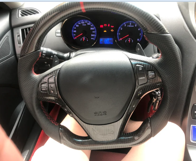 For Genesis Coupe Carbon Fiber Steering Wheel With Paddle Shifter and Button