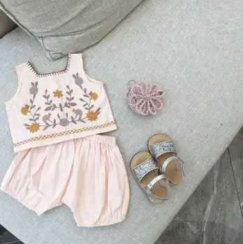 

2020 new girls 2 pcs printed set vest+shorts fashion summer cotton girls suit 1-7 years HV442
