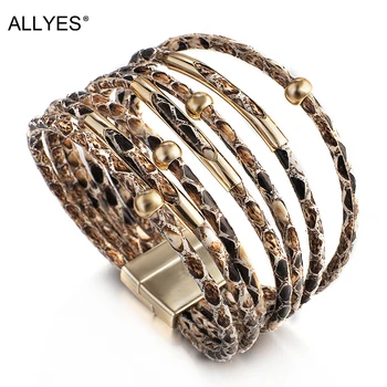 

ALLYES Snake Pattern Leather Bracelets for Women 2020 Fashion Bracelets & Bangles Elegant Multilayer Wide Wrap Bracelet Jewelry