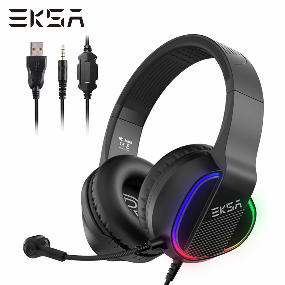 EKSA E400 Gaming Headset Gamer 3.5mm Stereo Wired Headphones with Microphone RGB LED Lights For PC/PS4/Xbox One/Nintendo Switch