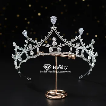 

CC Tiara Crown Headband Party Engagement Wedding Hair Accessories for Women Bridesmaids Water Drop Cubic Zircon Fine Gift HG1034