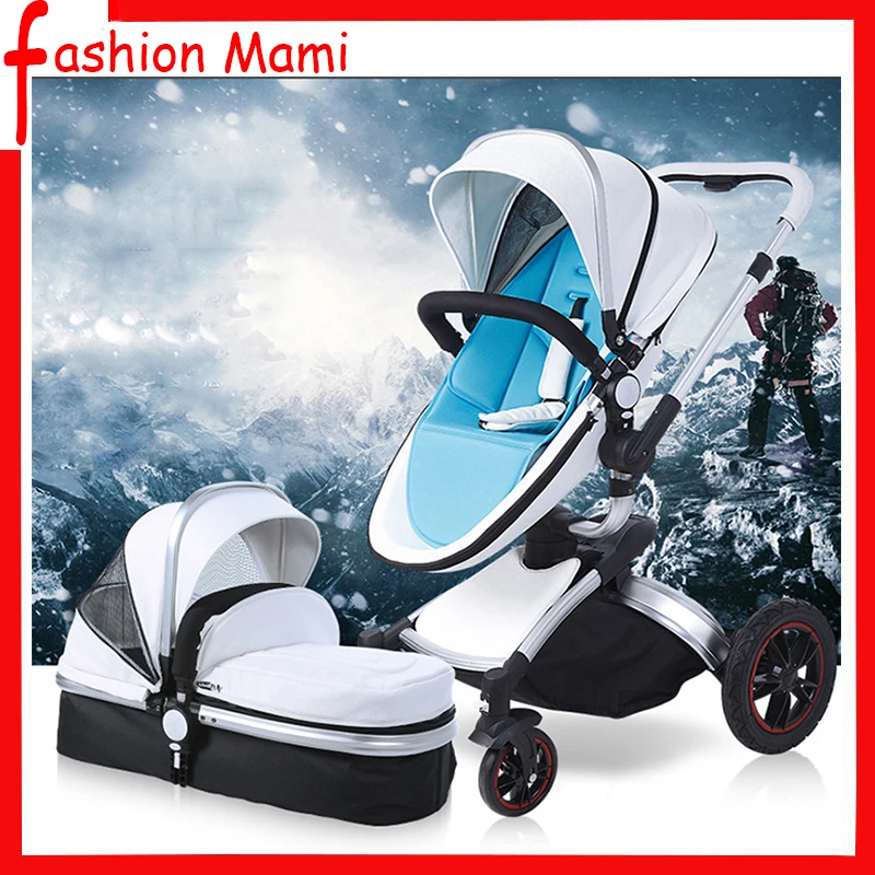  PU Leather foldable baby stroller 3 in 1 can sit lie 360° rotating shock absorbing four wheel multi