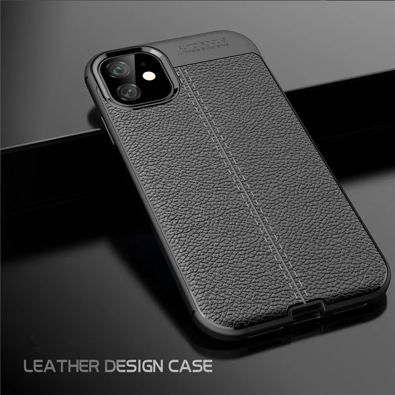 

For iPhone 11 Case Drop-Proof Hybrid Armor Leather Texture Soft TPU Case for Apple iPhone 11 Lichi Leather Cover 6.1 inch