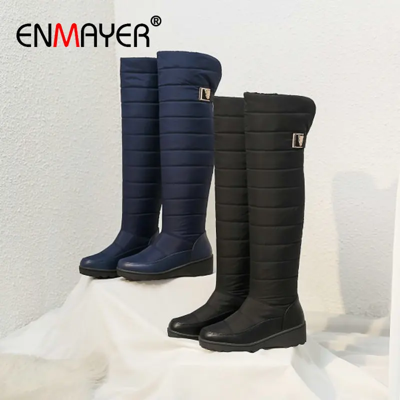 

ANMAIRON Down Snow Boots Round Toe Winter Boots Women Warm Plush Over The Knee Boots Square Heel 2019 Winter Shoes Women 34-43