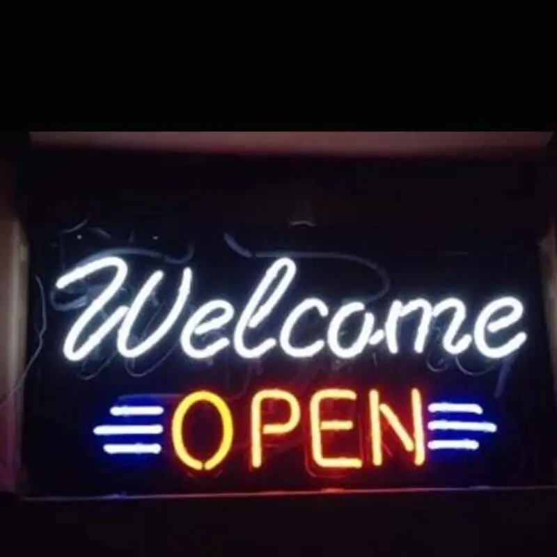 Custom Welcome Open Glass Neon Light Sign Beer Bar