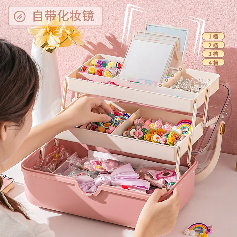 Large-capacity Children's Hair Accessories Storage Box Girls Rubber Band  Hairpin Baby Jewelry Storage with Mirror Jewelry Box - AliExpress