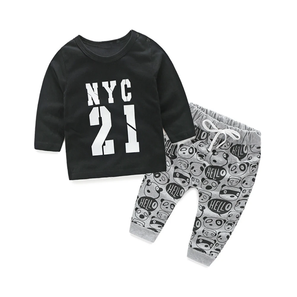 Unisex Toddler Baby Boys Girls Casual Clothing Sets Long Sleeve Letter Tshirt Pants 2Pcs