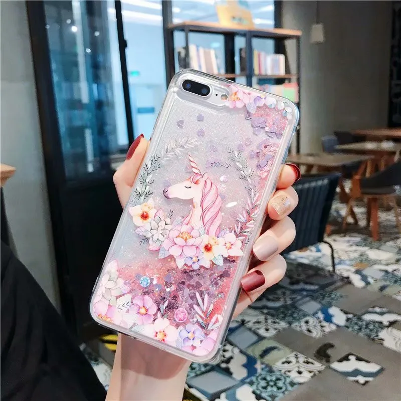 Блестящий милый чехол для телефона с единорогом и лошадью для iPhone X, XS, 7, 8, 6, 6S Plus, милый чехол с блестками для Iphone 11, 11 pro, чехол - Цвет: Прозрачный