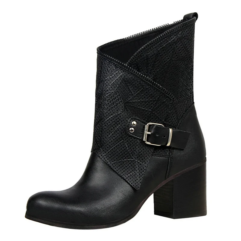 

Women Ankle Length Flock Boots Fashion Round Toe High Heel Shoes Winter Ankle Boots Ladies Shoes