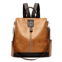 Elegant Anti-Theft Women's Leather Backpack - High-Quality Large Capacity Shoulder Bag (Brown)