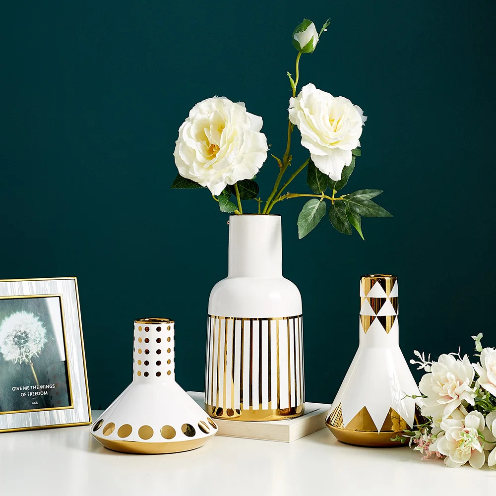 Яркая наклейка Золотая покрытая металлом ваза Jarrones Decorativos Скандинавское